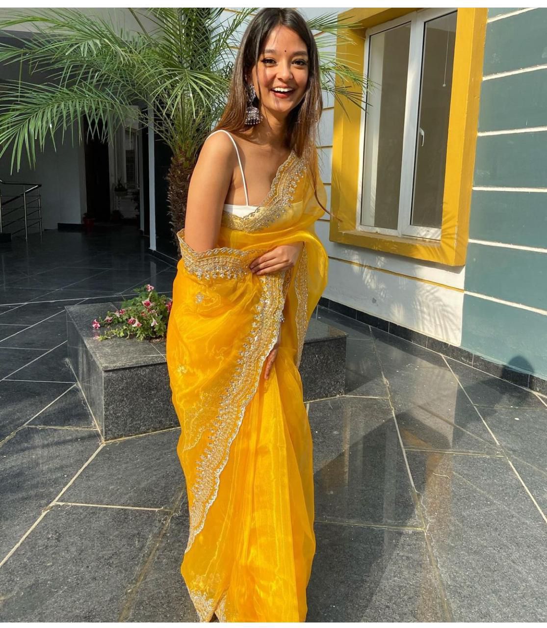 Beautiful Organza Silk Yellow Color Saree