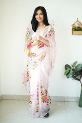 Presenting Ready To Wear Organza Printed White Color Saree