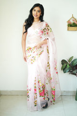 Presenting Ready To Wear Organza Printed White Color Saree