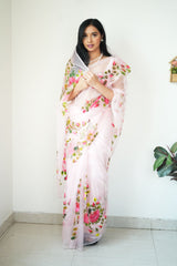 Presenting Ready To Wear Organza Printed White Color Saree