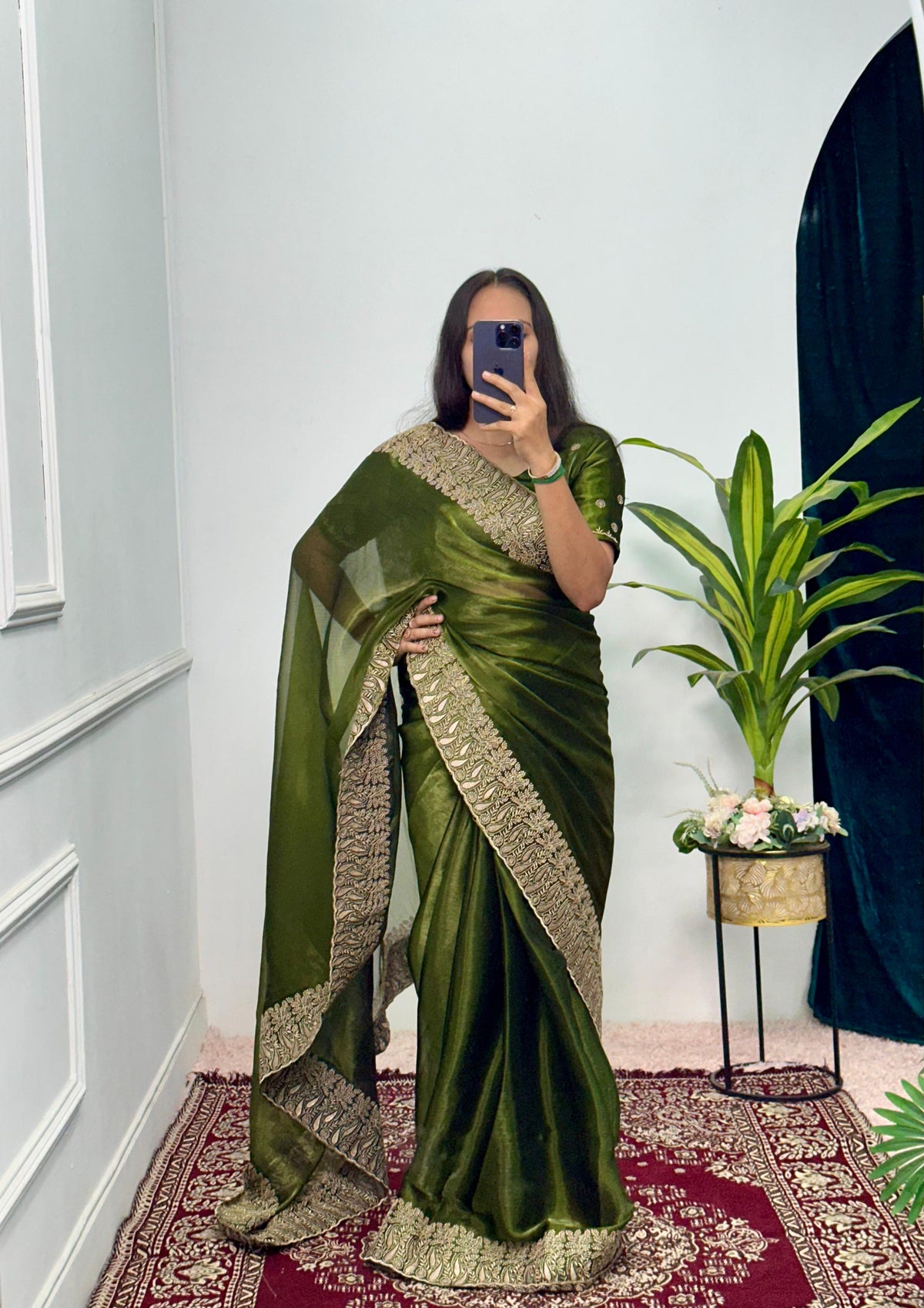 Wonderful Mehndi Wear Green Color Burbary Silk Saree