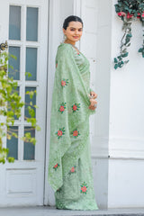 Imposing Green Color Chiffon Silk Saree