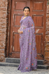 Imposing Purple Color Chiffon Silk Saree