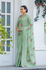 Imposing Green Color Chiffon Silk Saree