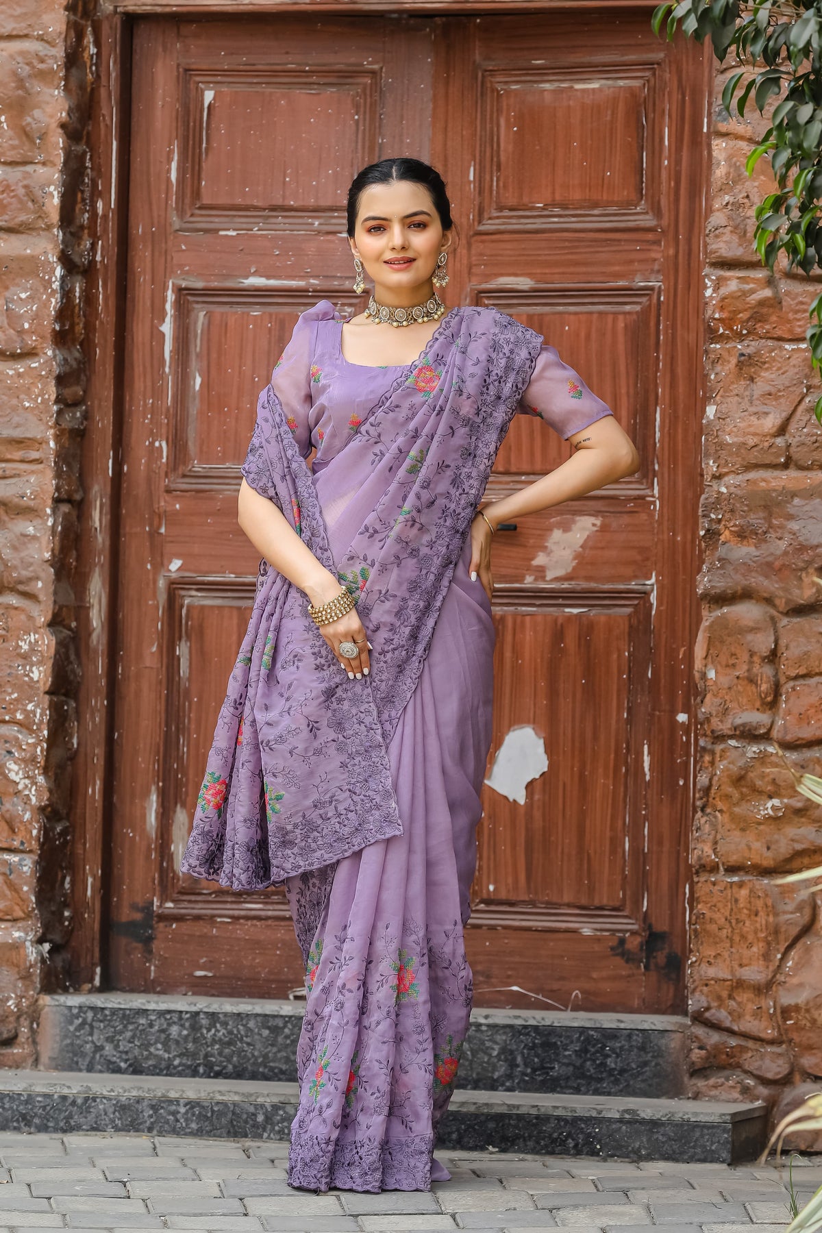 Imposing Purple Color Chiffon Silk Saree