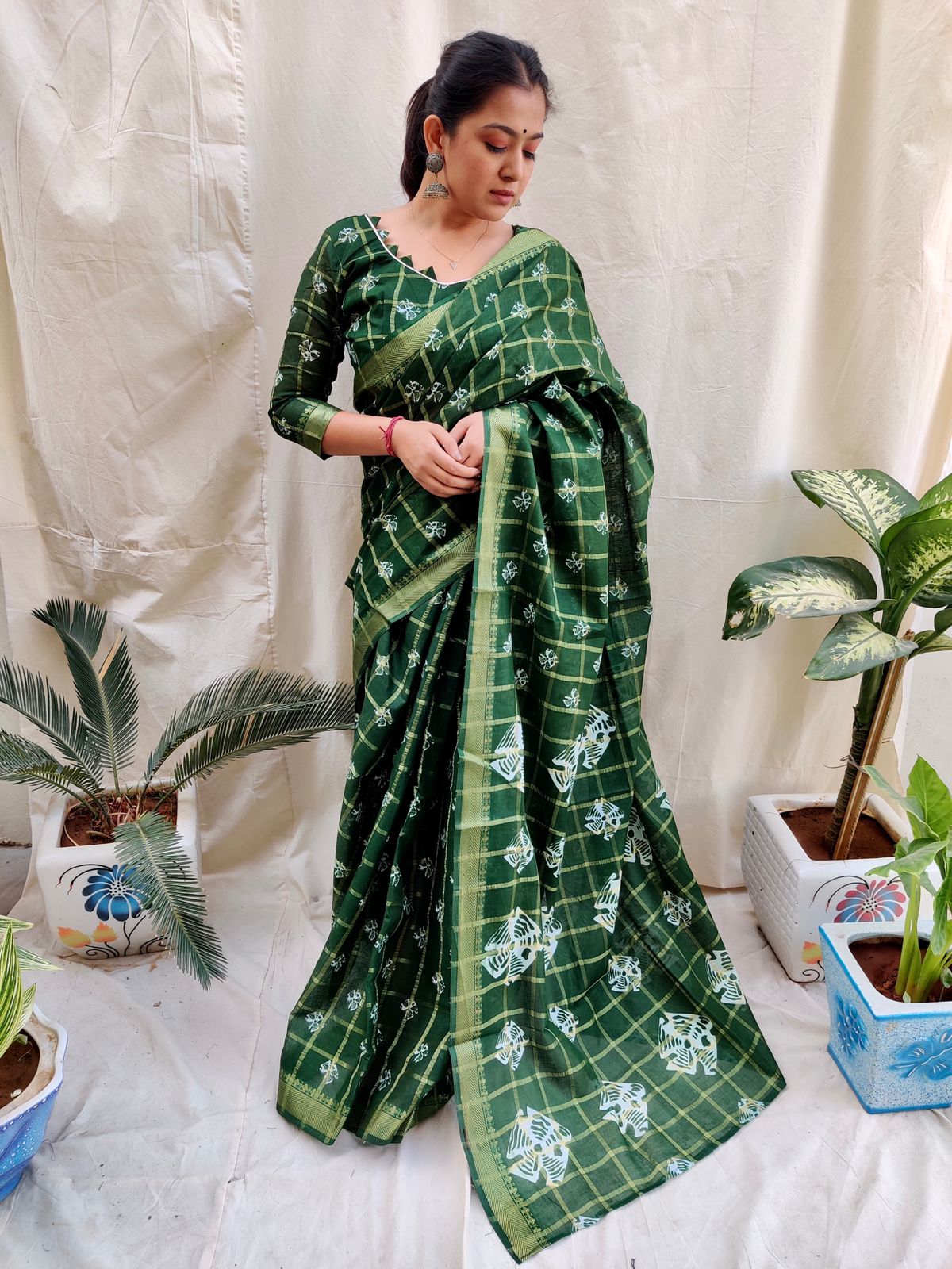 Glorious Batik Cotton Green Color Saree