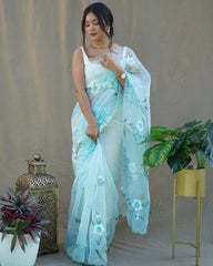 Attractive Organza Silk Sky Color Saree