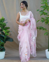 Attractive Organza Silk Pink Color Saree