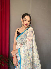 Daisy Cotton Katha Sky Color Saree