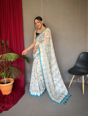 Daisy Cotton Katha Sky Color Saree