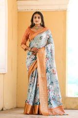 Captivating Dola Silk Sky Color Saree