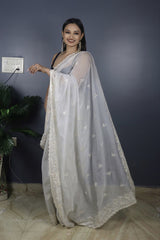 Stunning Organza Silk White Color Saree