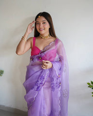 Stylish Organza Silk Purple Color Saree