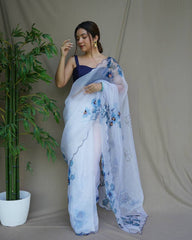 Stylish Organza Silk Blue Color Saree