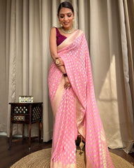 Mesmerizing Lichi Silk Baby Pink Color Saree