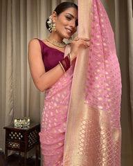 Mesmerizing Lichi Silk Baby Pink Color Saree