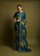 Presenting Soft Chiffon Blue Color Silk Saree