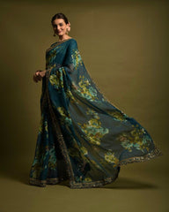 Presenting Soft Chiffon Blue Color Silk Saree