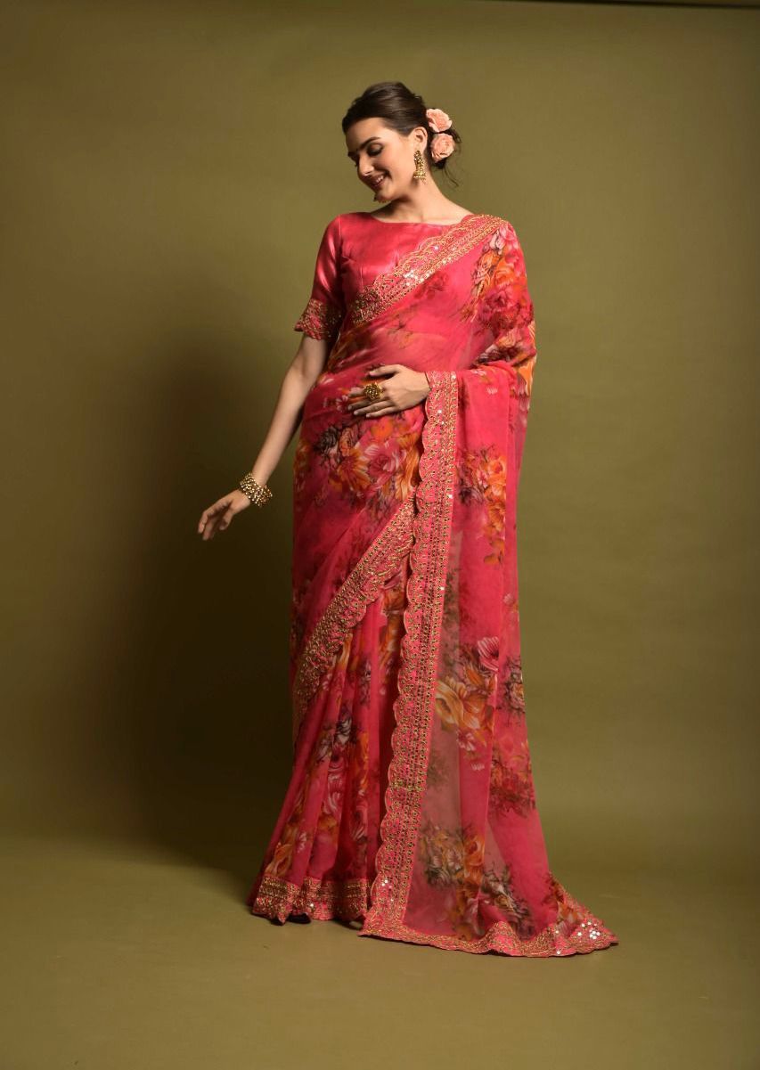 Presenting Soft Chiffon Red Color Silk Saree