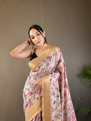 Demanding Digital Print Soft Silk Beige Color Saree