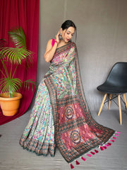 Peaceful Cotton Digital Printed Perrot Color Saree