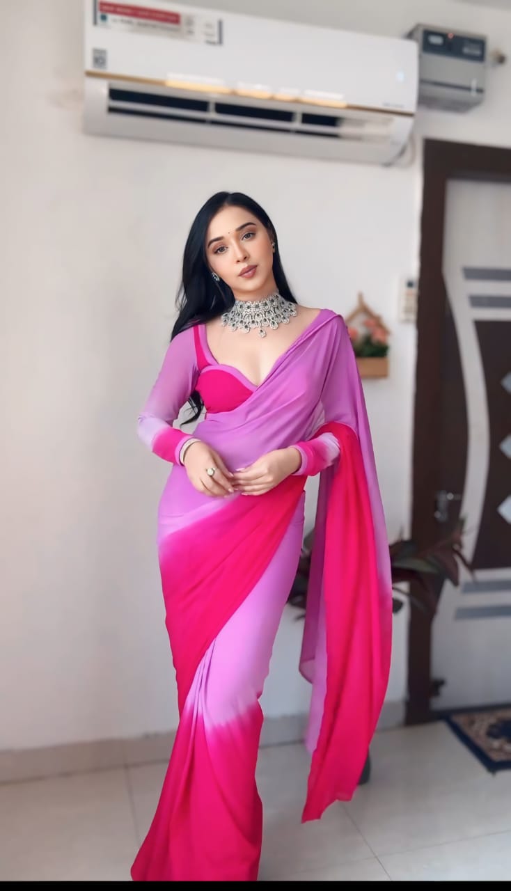 Wonderful Georgette Ready To Wear Pink Color Saree