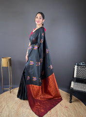 Outstanding Cotton Black Color Saree