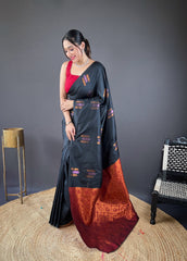 Outstanding Cotton Black Color Saree