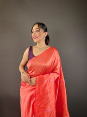 Outstanding Cotton Red Color Saree