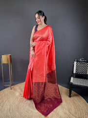 Outstanding Cotton Red Color Saree