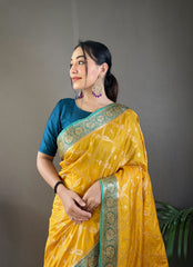 Presenting Tabby Silk Yellow Color Saree