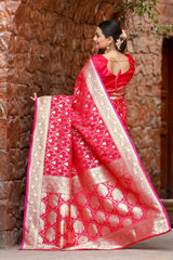 Glimmering Satin Silk Pink Color Saree