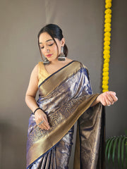 Awesome Kanchipuram Silk Blue Color Saree