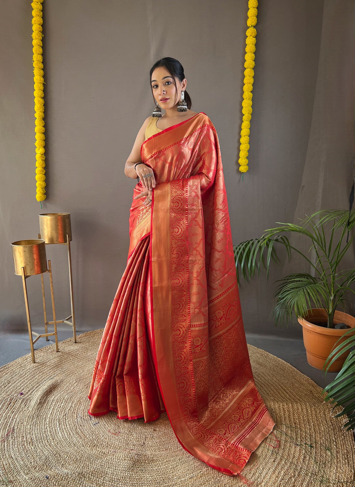 Awesome Kanchipuram Silk Red Color Saree