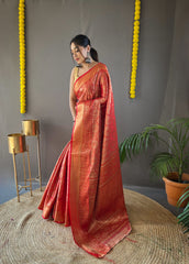 Awesome Kanchipuram Silk Red Color Saree