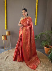 Awesome Kanchipuram Silk Red Color Saree