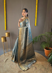 Awesome Kanchipuram Silk Sky Color Saree