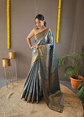 Awesome Kanchipuram Silk Sky Color Saree