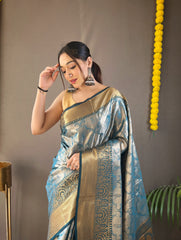 Awesome Kanchipuram Silk Sky Color Saree