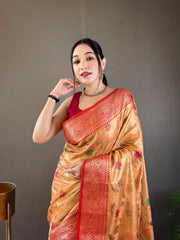 Classic Organza Tissue Silk Orange Color Saree