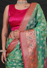 Fabulous Jecquard Green Color Saree