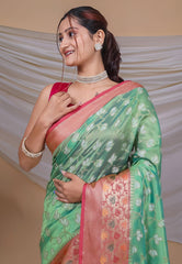 Fabulous Jecquard Green Color Saree