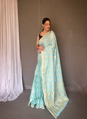 Wedding Wear Sky Blue Color Silk Saree