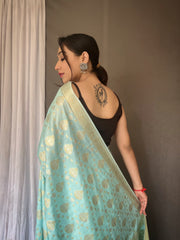 Wedding Wear Sky Blue Color Silk Saree