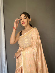 Wedding Wear Sky Peach Color Silk Saree