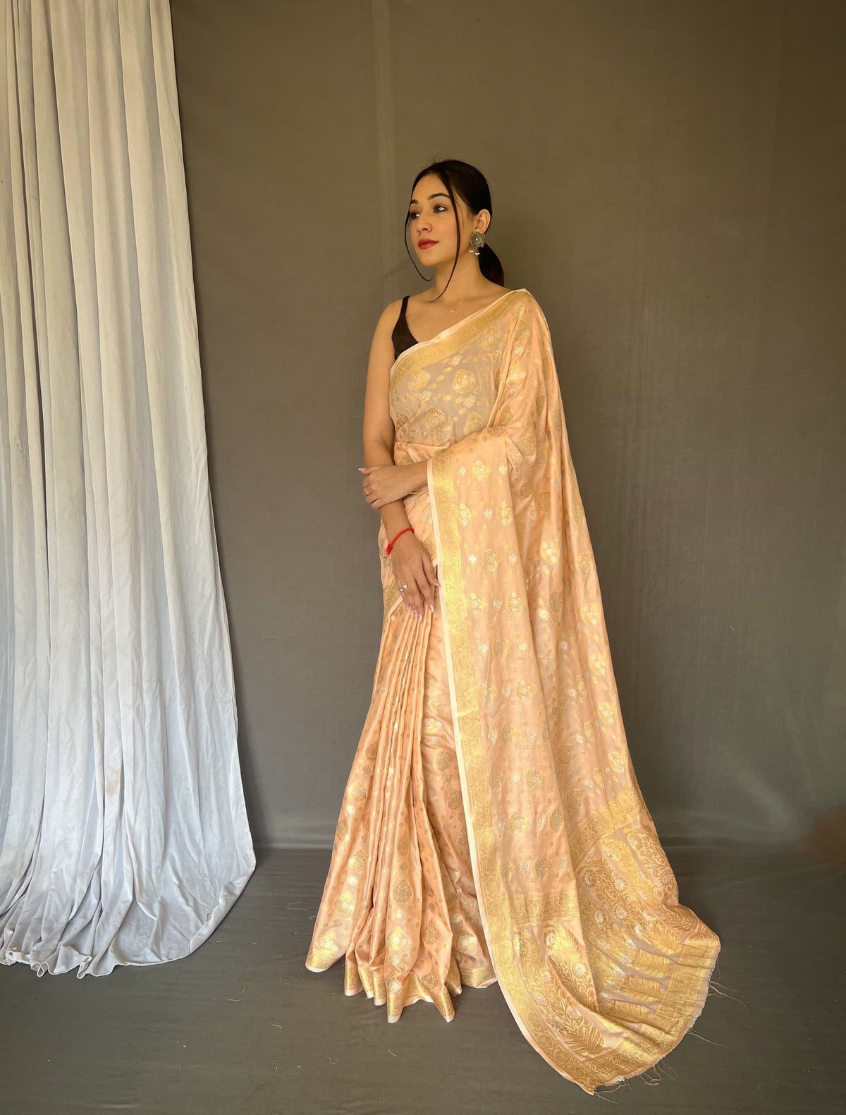 Wedding Wear Sky Peach Color Silk Saree