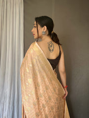 Wedding Wear Sky Peach Color Silk Saree