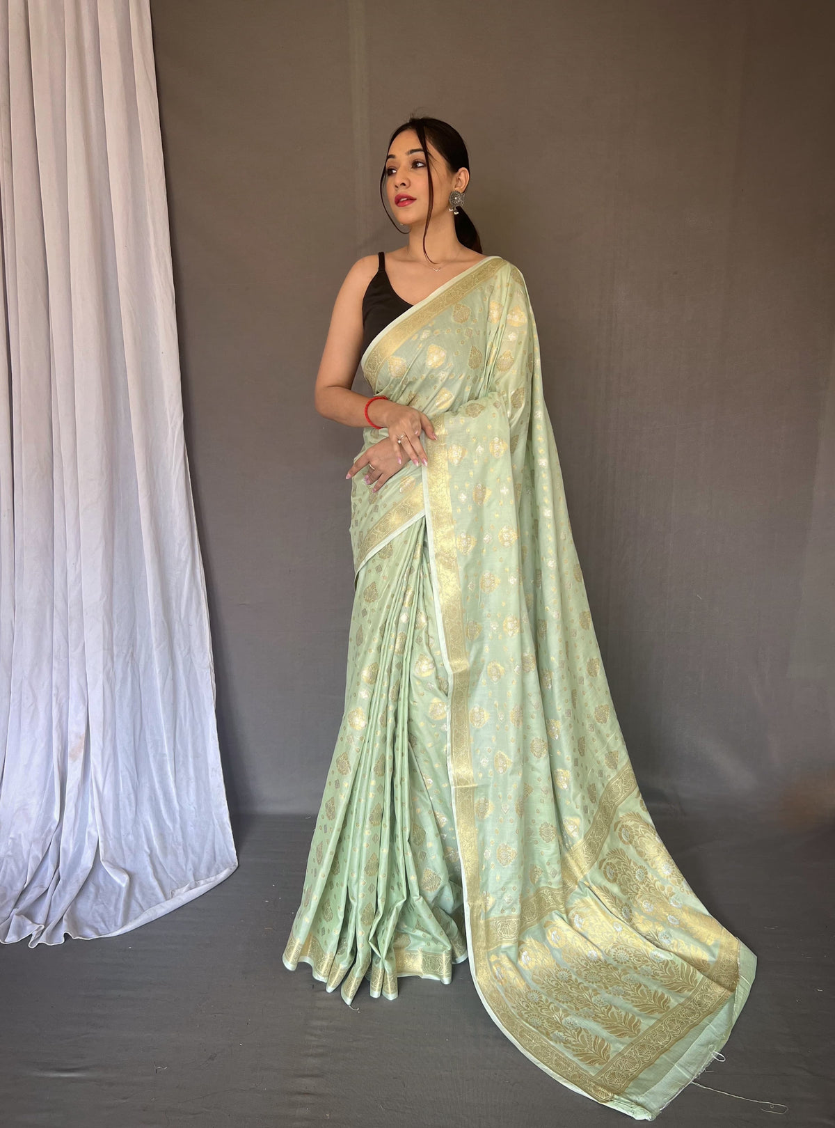 Wedding Wear Sky Pista Color Silk Saree