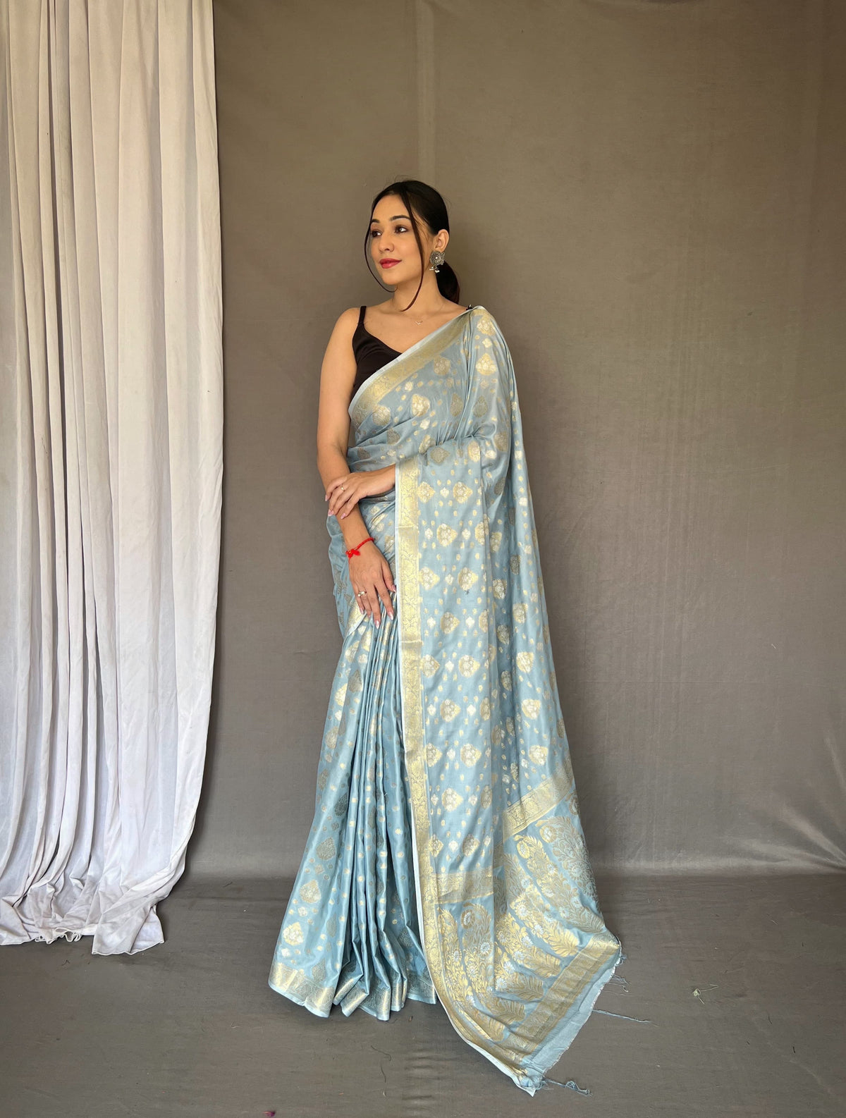 Wedding Wear Sky Color Silk Saree