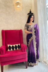 Ravishing Georgette Heavy Border Lavender Double Tone Saree